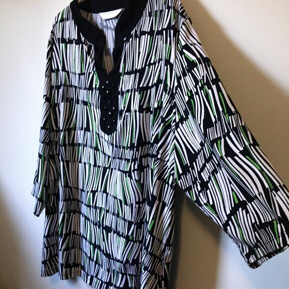 Surreal Warped Book Shelf Black Rhinestone Tunic Blouse - Picture 5 of 16